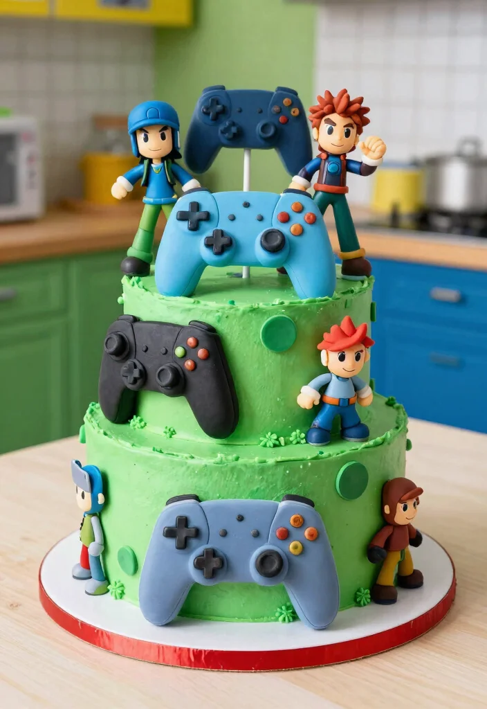 18 Birthday Cake for Boy Ideas With Bold Colors That Don't Bleed Overnight - 17. Video Game Cake 1