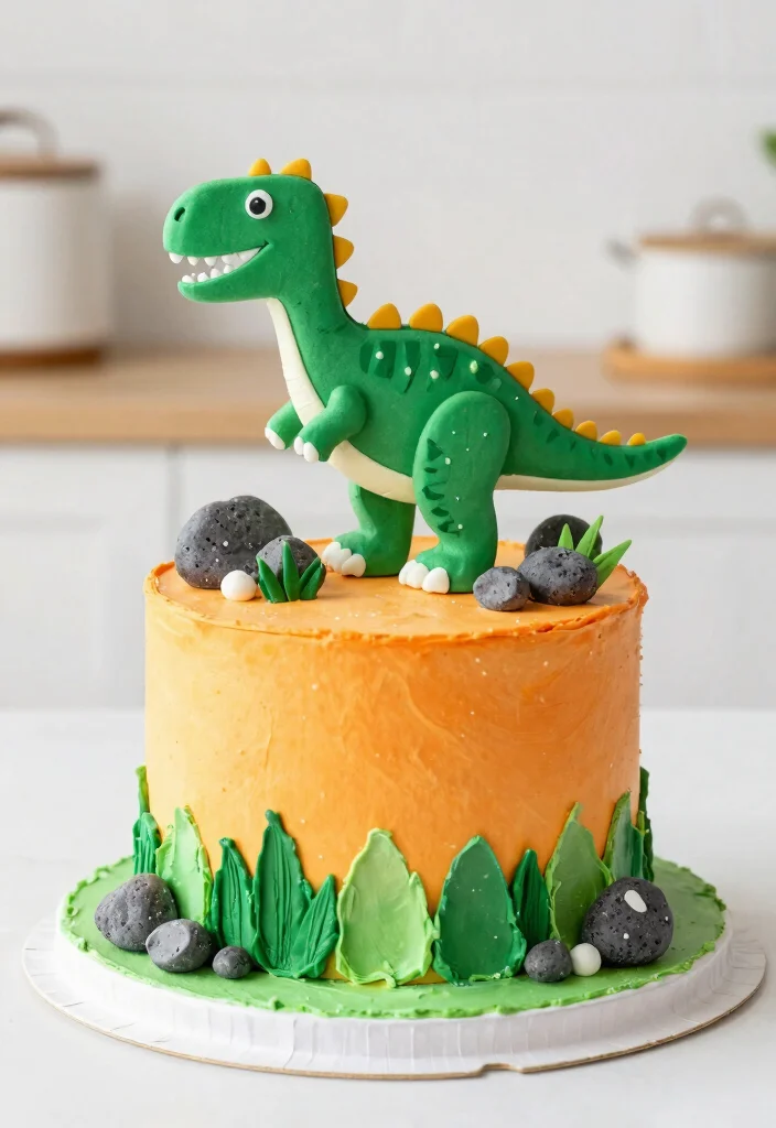 18 Birthday Cake for Boy Ideas With Bold Colors That Don't Bleed Overnight - 2. Dinosaur Delight Cake 1