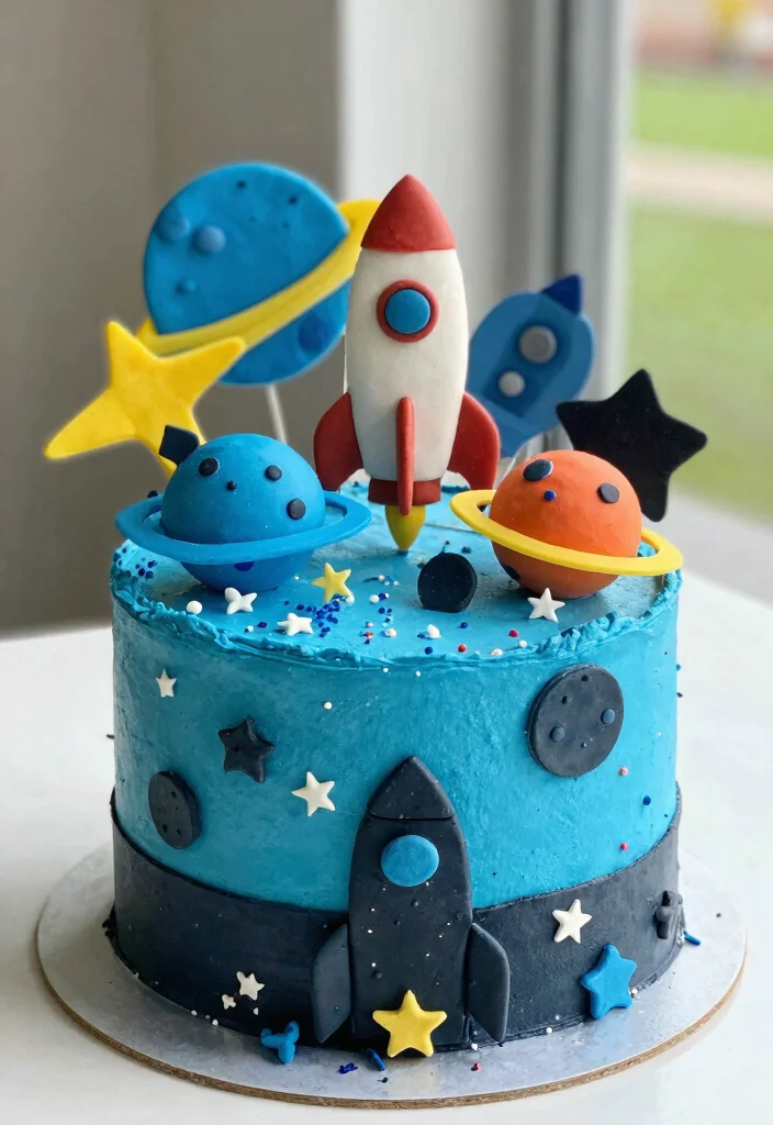 18 Birthday Cake for Boy Ideas With Bold Colors That Don't Bleed Overnight - 3. Outer Space Adventure Cake 1