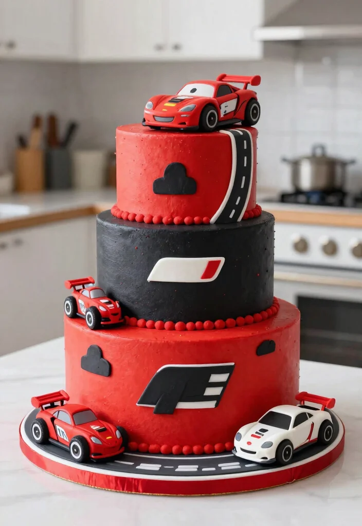 18 Birthday Cake for Boy Ideas With Bold Colors That Don't Bleed Overnight - 4. Racing Car Cake 1