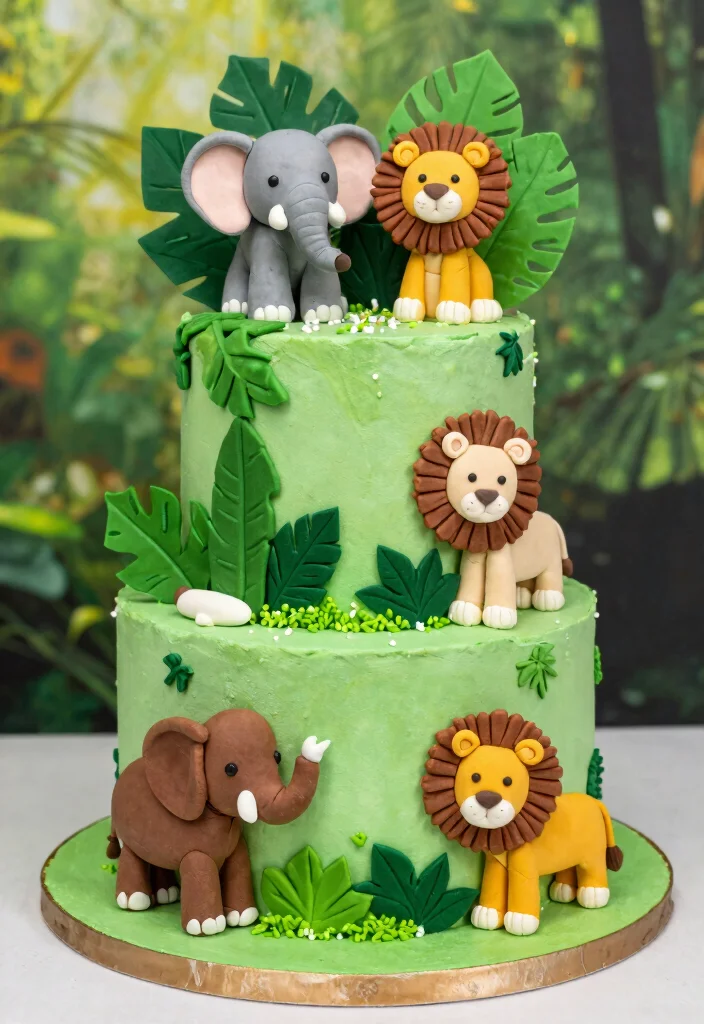 18 Birthday Cake for Boy Ideas With Bold Colors That Don't Bleed Overnight - 5. Jungle Safari Cake 1