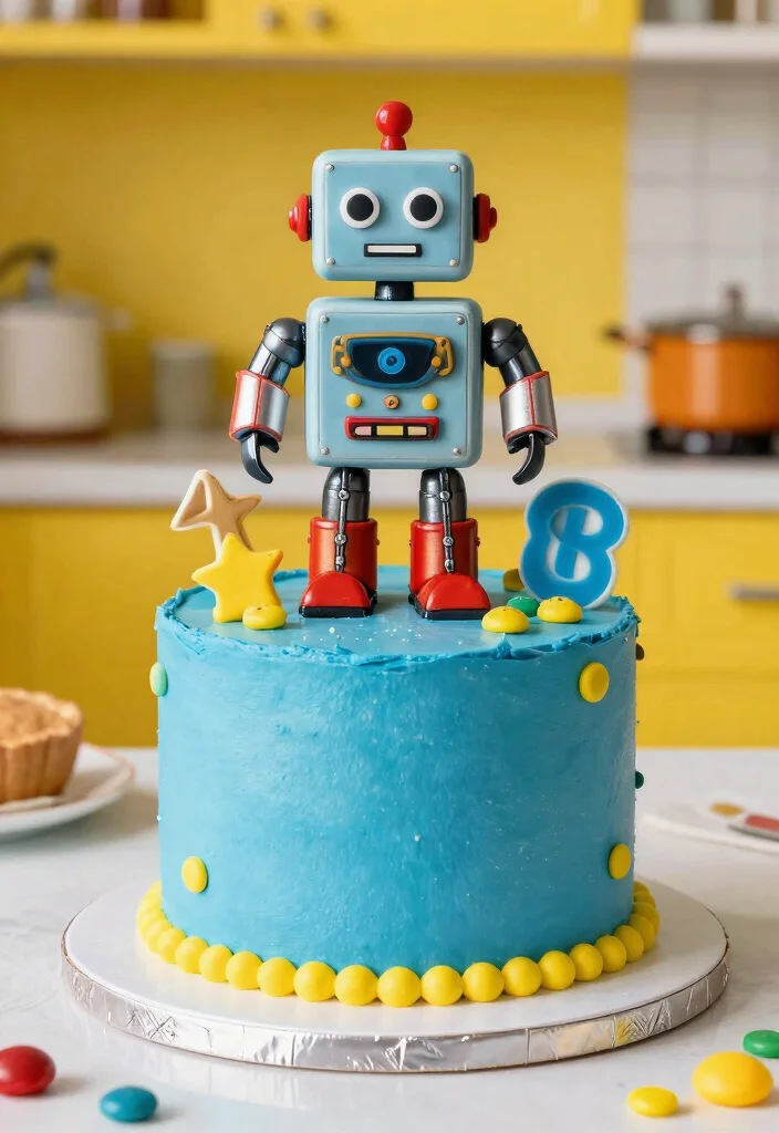 18 Birthday Cake for Boy Ideas With Bold Colors That Don't Bleed Overnight - 7. Robot Cake 1