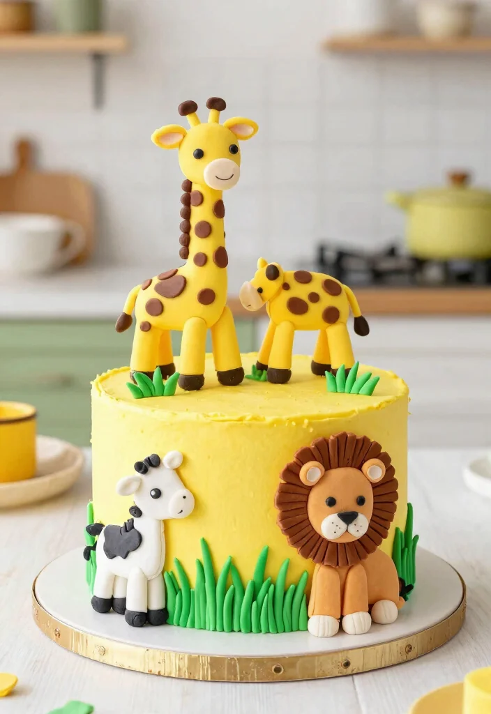 18 Birthday Cake for Boy Ideas With Bold Colors That Don't Bleed Overnight - 8. Safari Animal Cake 1