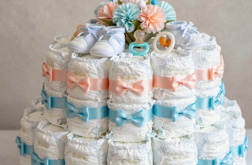 What Is a Diaper Cake? 3 diaper cake supplies layout