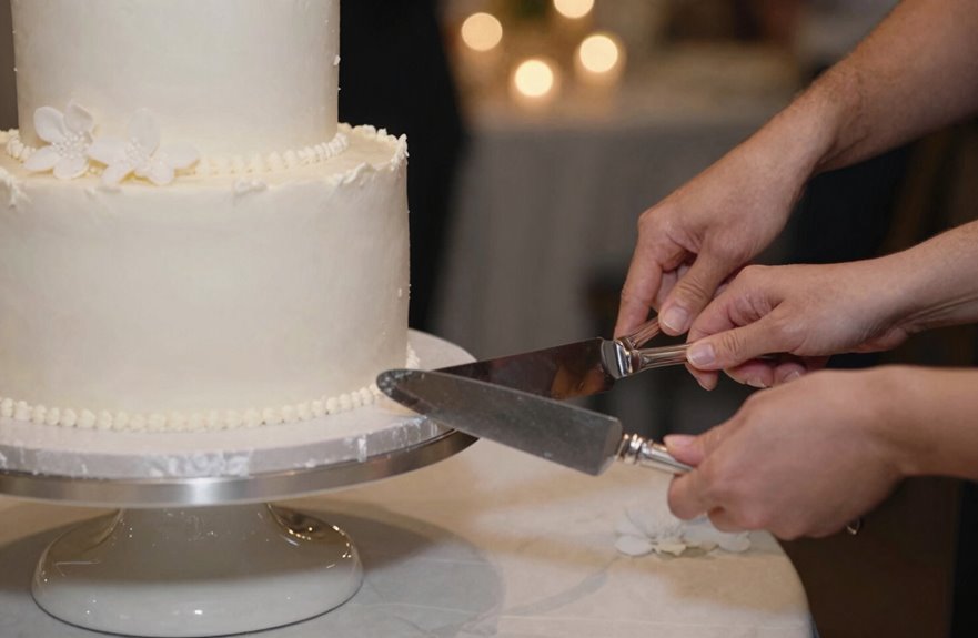 How Do You Cut a Wedding Cake? 3 eight inch knife dowels removed clean cuts