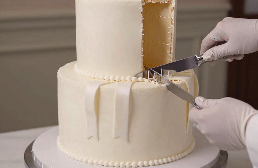 How Do You Cut a Wedding Cake? 8 hidden internal dowels removed gracefully