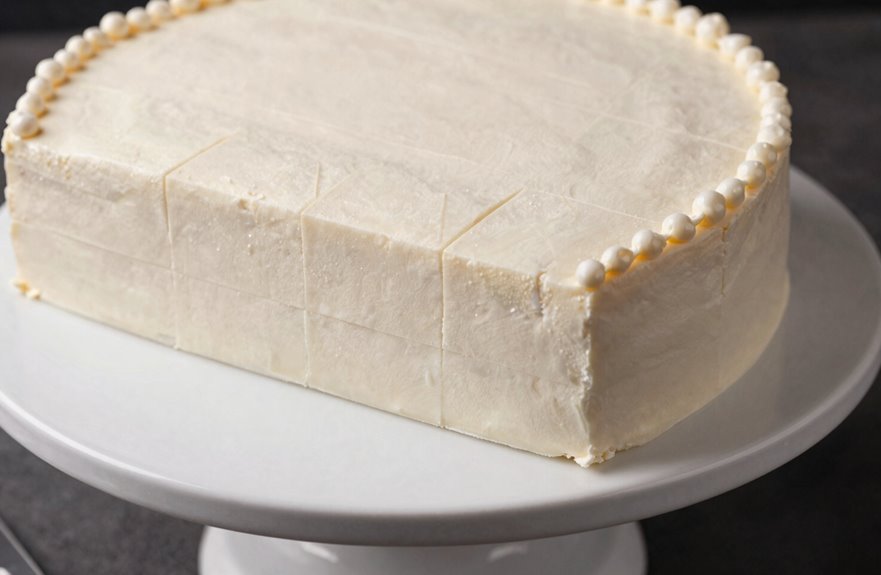 How Many Slices Are in a Half Sheet Cake? 7 long serrated knife guides precise grid