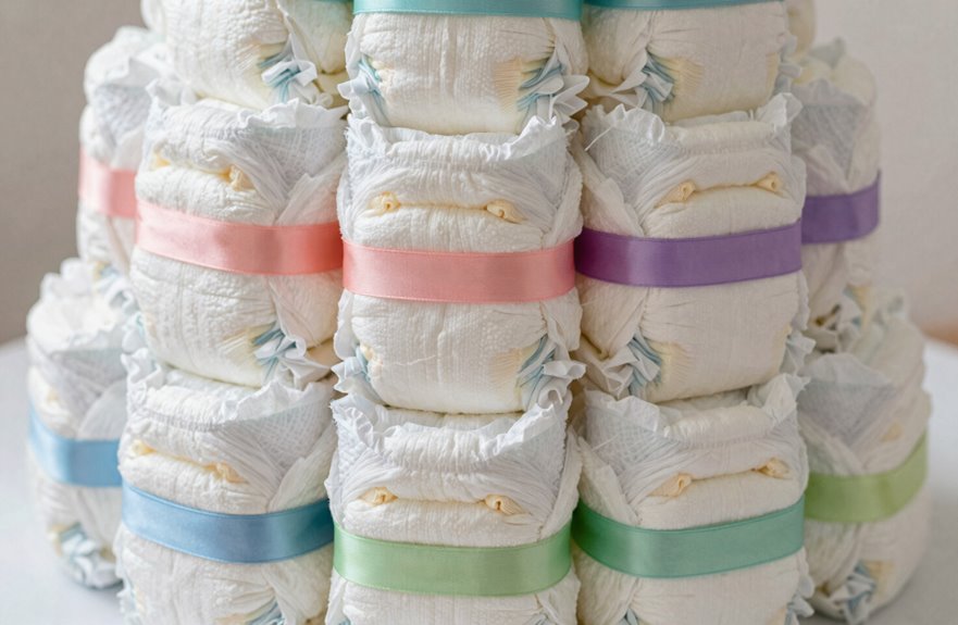 What Is a Diaper Cake? 8 ribbons hide rubber bands