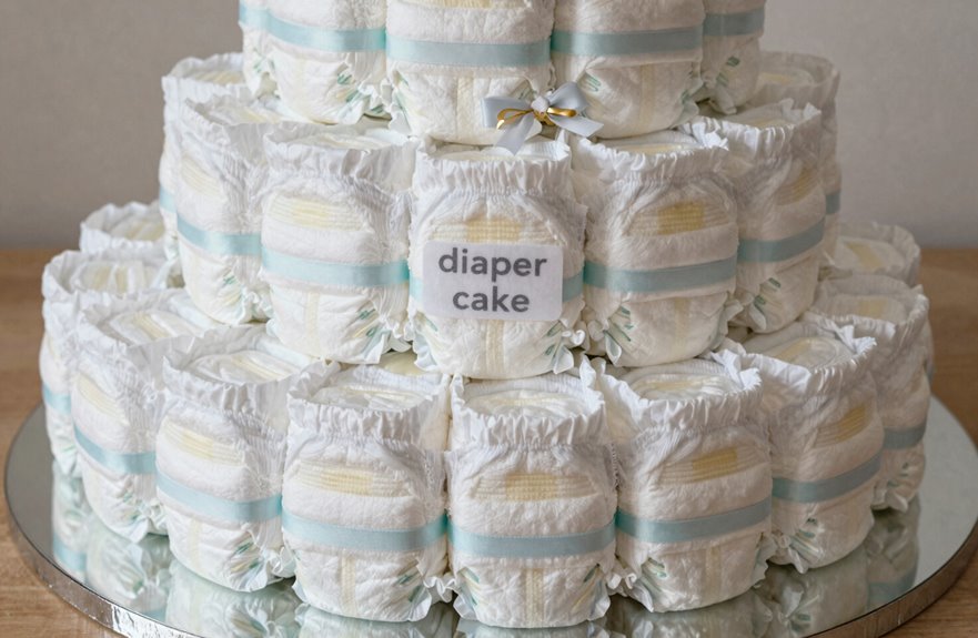 What Is a Diaper Cake? 4 rolled diapers hold their shape