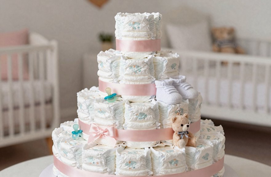 What Is a Diaper Cake? 2 three tier diaper cake centerpiece